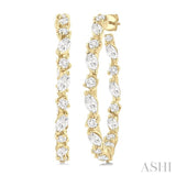 1 1/6 Ctw Inside & Outside Marquise and Round Cut Diamond Fashion Open Hoop Earrings in 14K Yellow Gold