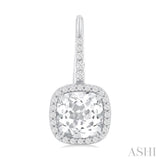7X7 MM Cushion Cut White Topaz and 1/4 Ctw Round Cut Diamond Halo Semi-Precious Earring in 14K White Gold
