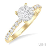 1/2 Ctw Lovebright Circular Shaped Round Cut Diamond Engagement Ring in 14K Yellow and White Gold
