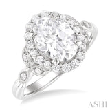 1/3 Ctw Oval Shape Carved Shank Round Cut Diamond Semi-Mount Engagement Ring in 14K White Gold
