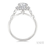 1/3 Ctw Oval Shape Carved Shank Round Cut Diamond Semi-Mount Engagement Ring in 14K White Gold