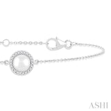 6 MM Round shape Round Shape Cultured Pearl and 1/20 Ctw Round Cut Diamond Petite Halo Bracelet in 10K White Gold