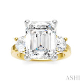 1 Ctw Tri-Mount Emerald Shape Center Round Cut Diamond Semi-Mount Engagement Ring in 14K Yellow and White Gold