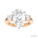 1/2 Ctw Tri-Mount Pear Shape Round Cut Diamond Semi-Mount Engagement Ring in 14K Rose and White Gold