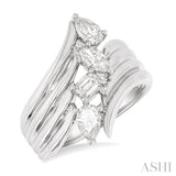 1 Ctw Open Bypass Ribbed Shank Mixed Diamond Cut Fashion Ring in 14K White Gold