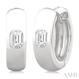 1/3 Ctw Bezel Set Emerald Cut Diamond Fashion Huggie Earrings in 14K White Gold