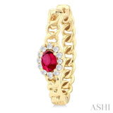 4X3 MM Oval Cut Ruby and 1/6 Ctw Curb & Cuban Link Round Cut Diamond Precious Fashion Hoop Earring in 10K Yellow Gold