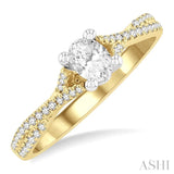 1/2 ctw Split Criss Cross Round & Oval Cut Diamond Engagement Ring With 1/3 ctw Oval Cut Center Stone in 14K Yellow and White Gold