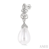 8X6 MM Cultured Pearl and 1/20 Ctw Round Cut Diamond Earrings in 10K White Gold