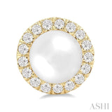 6 MM White Cultured Pearl and 1/4 Ctw Round Cut Diamond Halo Stud Earrings in 14K Yellow Gold