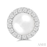 6 MM White Cultured Pearl and 1/4 Ctw Round Cut Diamond Halo Stud Earrings in 10K White Gold