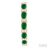 4X3 MM Oval Cut Emerald and 1/4 Ctw Round Cut Diamond Precious Hoop Earring in 14K Yellow Gold
