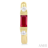 4X2 MM Baguette Cut Ruby and 1/10 Ctw Round Cut Diamond Precious Hoop Earring in 10K Yellow Gold