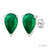 4X3 MM Pear Shape Emerald Precious Stud Earrings in 14K White Gold