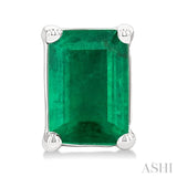 4X3 MM Octagon Shape Emerald Precious Stud Earrings in 14K White Gold