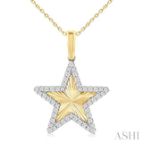 1/4 ctw Fluted Texture Star Round Cut Diamond Fashion Pendant With Chain in 10K Yellow and White Gold