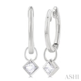 1/3 Ctw Bezel Set Princess Cut Diamond Huggie Earrings in 14K White Gold