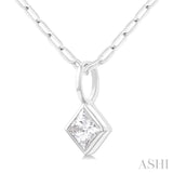 1/5 ctw Princess Cut Bezel Set Diamond Fashion Pendant with Paperclip Chain in 10K White Gold