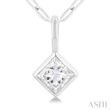 1/5 ctw Princess Cut Bezel Set Diamond Fashion Pendant with Paperclip Chain in 10K White Gold