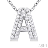 1/10 ctw Bubble Accent Initial 'A' Round Cut Diamond Fashion Pendant With Chain in 10K White Gold