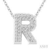 1/8 ctw Bubble Accent Initial 'R' Round Cut Diamond Fashion Pendant With Chain in 10K White Gold