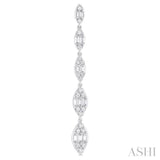 1 1/2 ctw Marquise Shape Fusion Baguette and Round Cut Diamond Fashion Long Earring in 14K White Gold