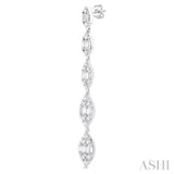 1 1/2 ctw Marquise Shape Fusion Baguette and Round Cut Diamond Fashion Long Earring in 14K White Gold