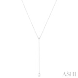 7 MM Round Shape Cultured Pearl and 1/20 ctw Round Cut Diamond Lariat Necklace in 14K White Gold