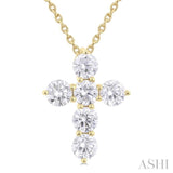 1 ctw Round Cut Diamond Christian Cross 6-Stone Fashion Pendant With Chain in 14K Yellow Gold