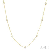 1.00 ctw Bezel Set Round Cut Diamond Dual Chain Design Station Necklace in 14K Yellow Gold