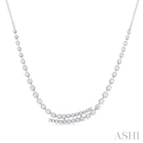 1 5/8 ctw Round Cut Diamond Split Twin Row Center Tennis Necklace in 14K White Gold