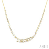 1 5/8 ctw Round Cut Diamond Split Twin Row Center Tennis Necklace in 14K Yellow Gold