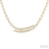 1 5/8 ctw Round Cut Diamond Split Twin Row Center Tennis Necklace in 14K Yellow Gold