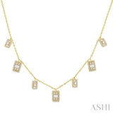 1/2 ctw Rectangular Shaped Danglers Fusion Baguette and Round Cut Diamond Station Necklace in 10K Yellow Gold