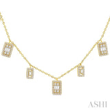 1/2 ctw Rectangular Shaped Danglers Fusion Baguette and Round Cut Diamond Station Necklace in 10K Yellow Gold