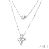 1/2 ctw Floral Baguette and Round Cut Diamond Layered Fashion Necklace in 14K White Gold