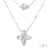 1/2 ctw Floral Baguette and Round Cut Diamond Layered Fashion Necklace in 14K White Gold