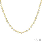 3/4 ctw Halfway Bezel Set Round Cut Diamond Tennis Necklace in 14K Yellow Gold