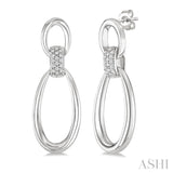 1/10 Ctw Oval Shape Link Single Cut Diamond Fashion Earrings in Sterling Silver