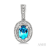 6X4 MM Oval Shape Blue Topaz and 1/50 Ctw Single Cut Diamond Semi-Precious Earrings in Sterling Silver