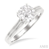 1/20 Ctw Circular Shape Grooved Shank Round Cut Diamond Semi Mount Engagement Ring in 14K White Gold