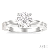 1/20 Ctw Circular Shape Grooved Shank Round Cut Diamond Semi Mount Engagement Ring in 14K White Gold