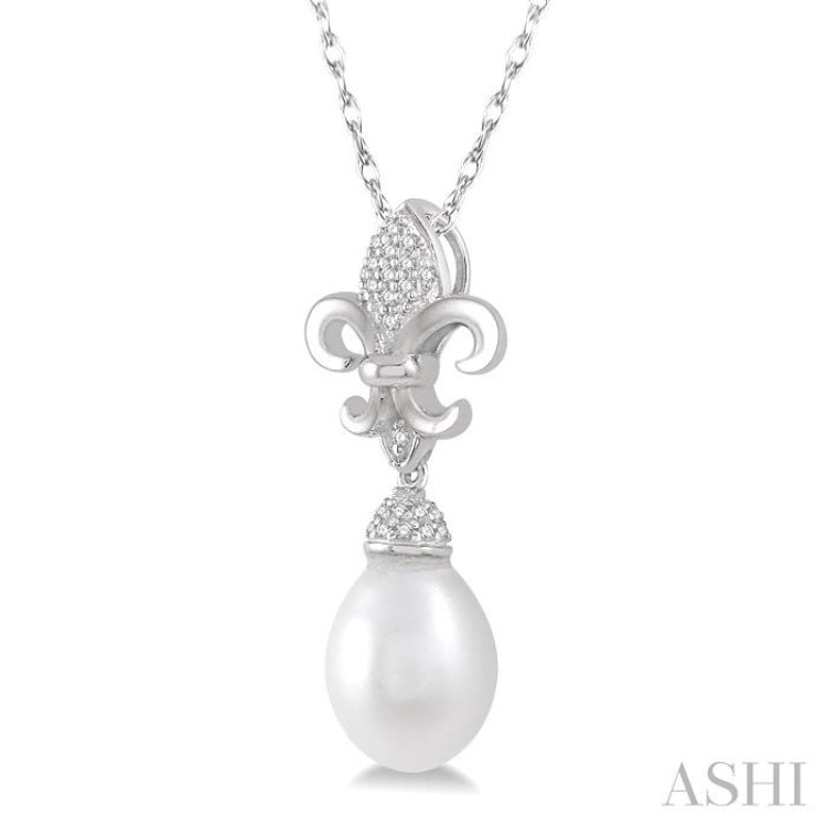 Pearl & Fleur De Lis Diamond Pendant