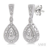 Pear Shape Silver Diamond Earrings