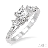7/8 Ctw Diamond Engagement Ring with 1/2 Ct Princess Cut Center Stone in 14K White Gold