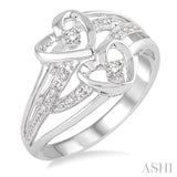 Twice Heart Shape Silver Diamond Fashion Ring