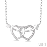 Twin Heart Shape Arrow Silver Diamond Fashion Pendant