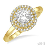 1/2 ctw Round Cut Center Stone 3/4 ctw Diamond Ladies Engagement Ring in 14K Yellow and White Gold