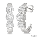 3 Stone Lovebright Diamond Half Hoop Earrings
