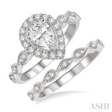 7/8 ctw Lattice Diamond Wedding Set With 3/4 ctw Pear Cut Engagement Ring and 1/10 ctw Wedding Band in 14K White Gold
